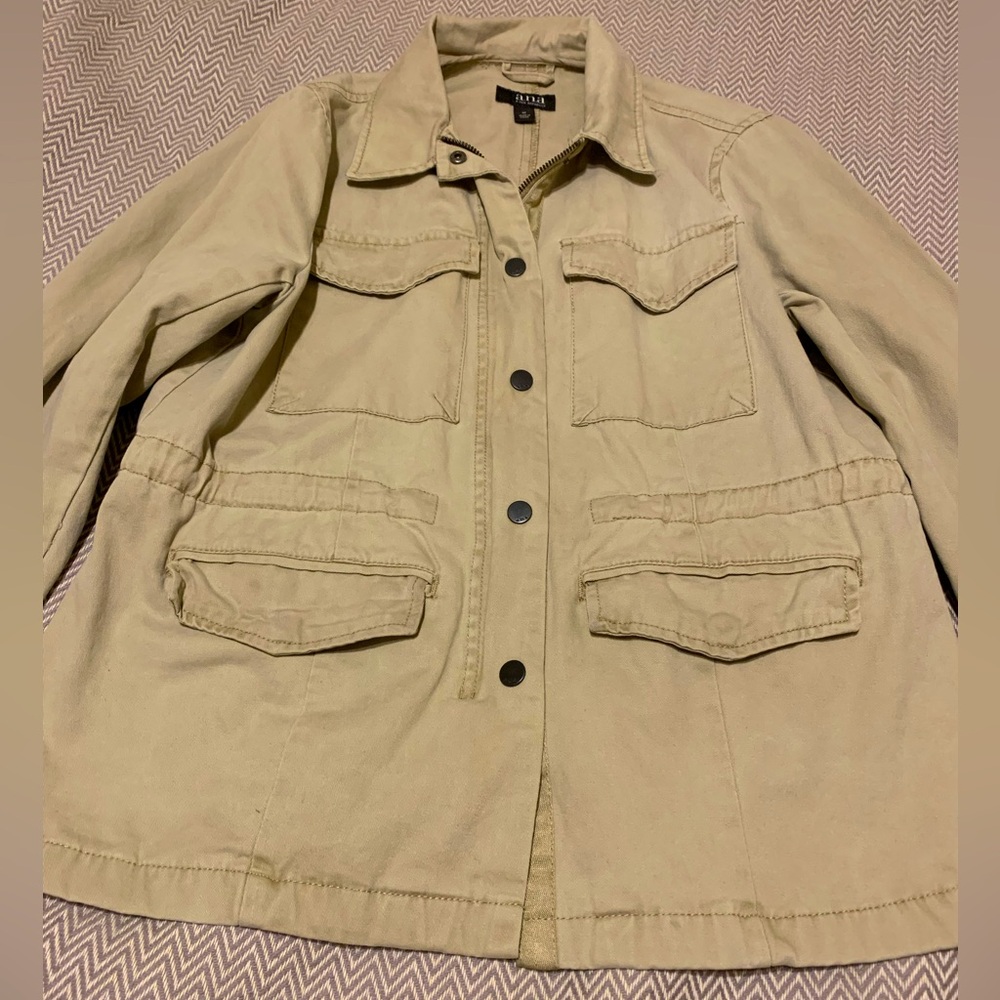 A.N.A. khaki military-style jacket. Zip and snap closures. EUC. Size M.